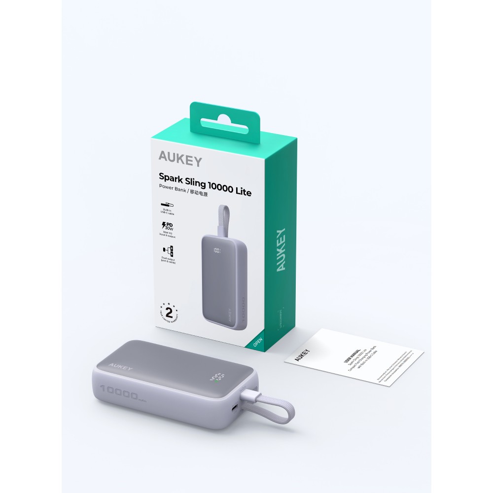 พาวเวอร์แบงค์ AUKEY 10000 mAh Spark Sling Fast Charging USB-C Cable PB-Y61 Light Purple (CCC)