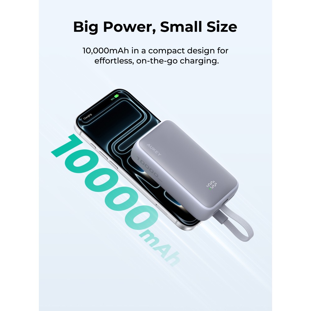 พาวเวอร์แบงค์ AUKEY 10000 mAh Spark Sling Fast Charging USB-C Cable PB-Y61 Light Purple (CCC)