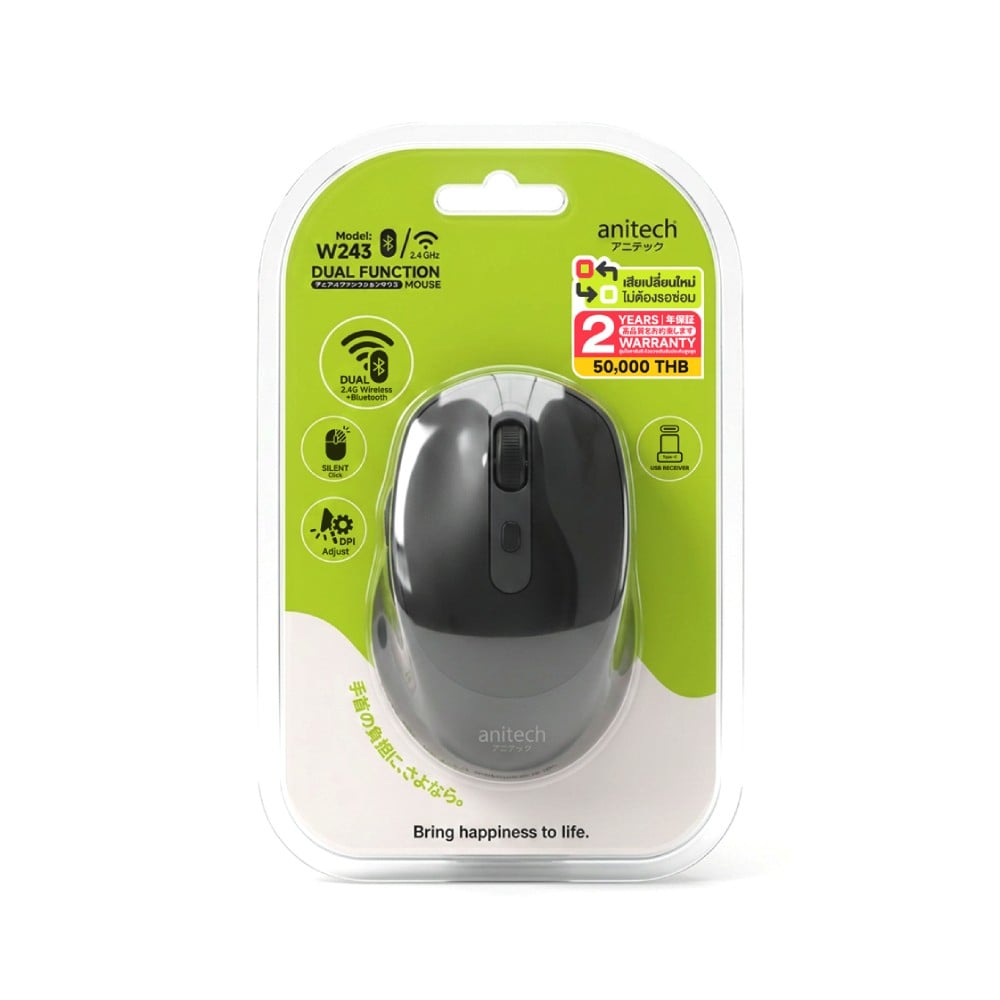 เมาส์ไร้สาย Anitech W243-BK Dual Function Type-C Black