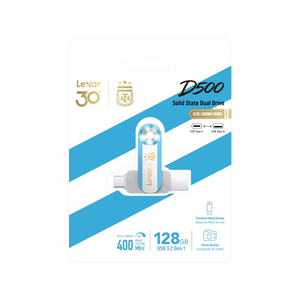 แฟลชไดร์ฟ Lexar Dual Drive D500 USB 3.2 Gen 1 Type-C Elite Legends Series 128GB AFA Edition