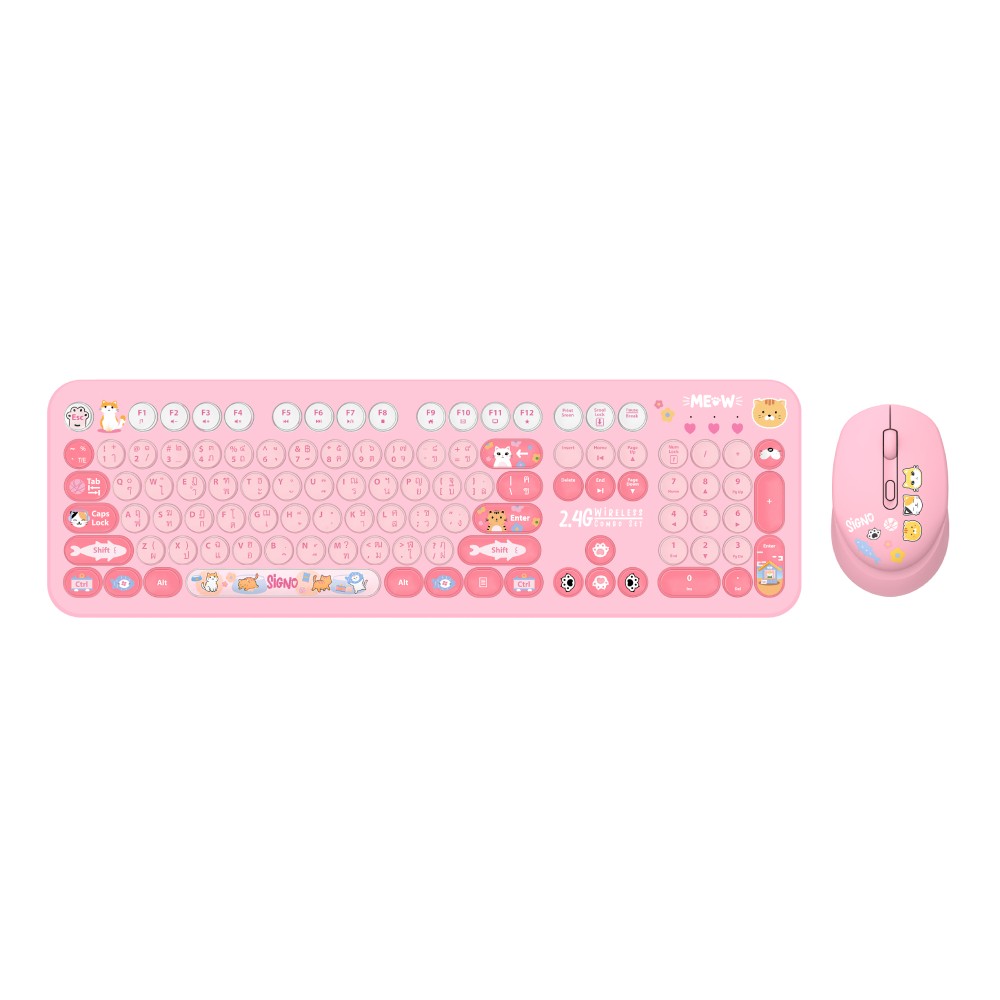 เมาส์และคีย์บอร์ดไร้สาย SIGNO KW-700+WM-100P Pink (TH/EN)