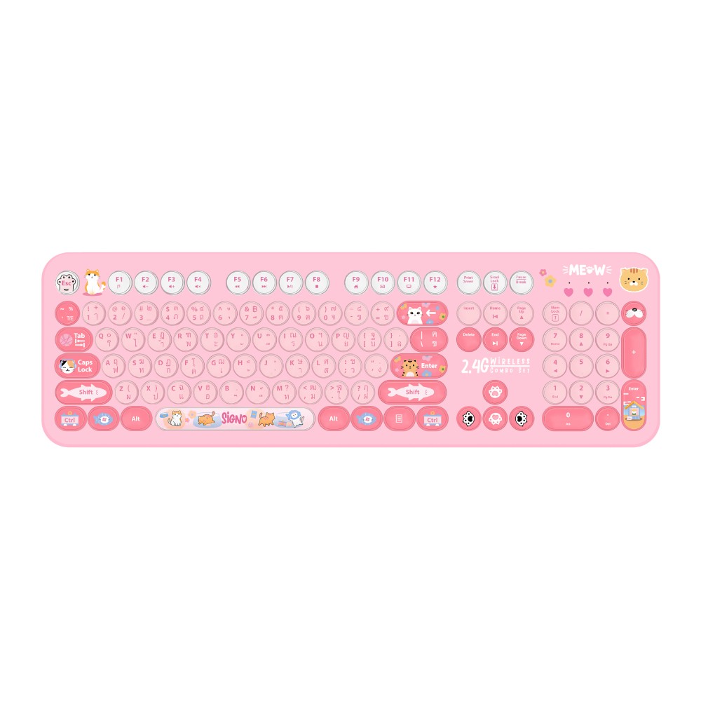เมาส์และคีย์บอร์ดไร้สาย SIGNO KW-700+WM-100P Pink (TH/EN)