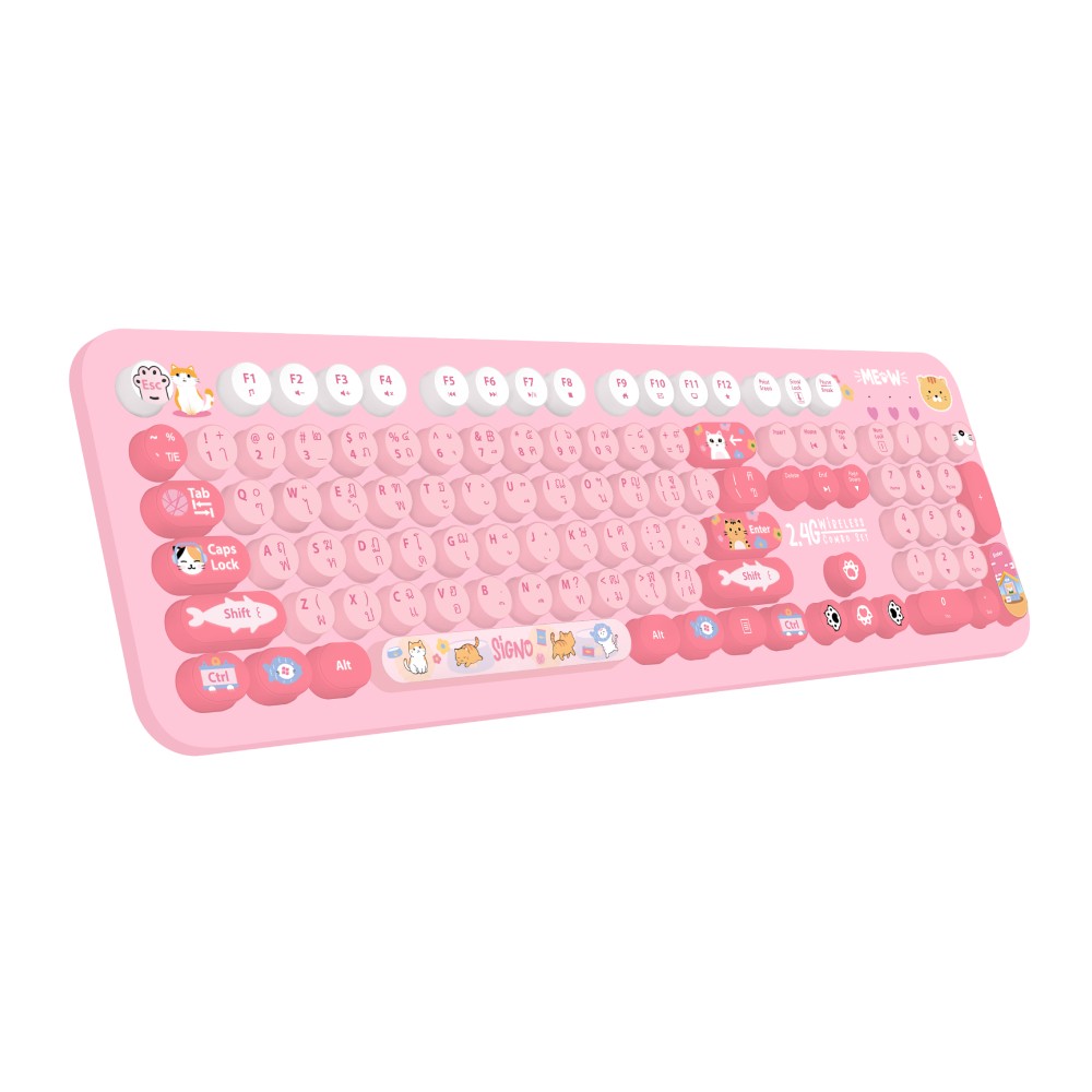เมาส์และคีย์บอร์ดไร้สาย SIGNO KW-700+WM-100P Pink (TH/EN)