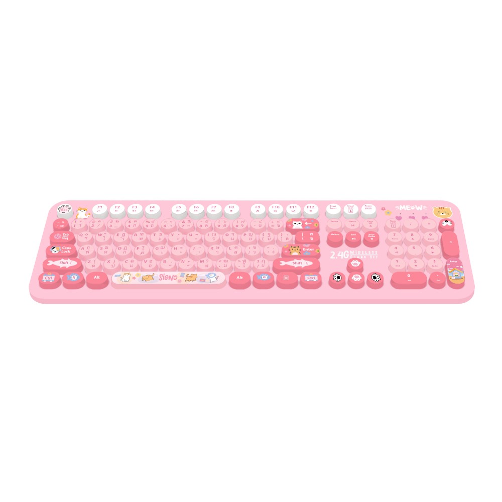 เมาส์และคีย์บอร์ดไร้สาย SIGNO KW-700+WM-100P Pink (TH/EN)