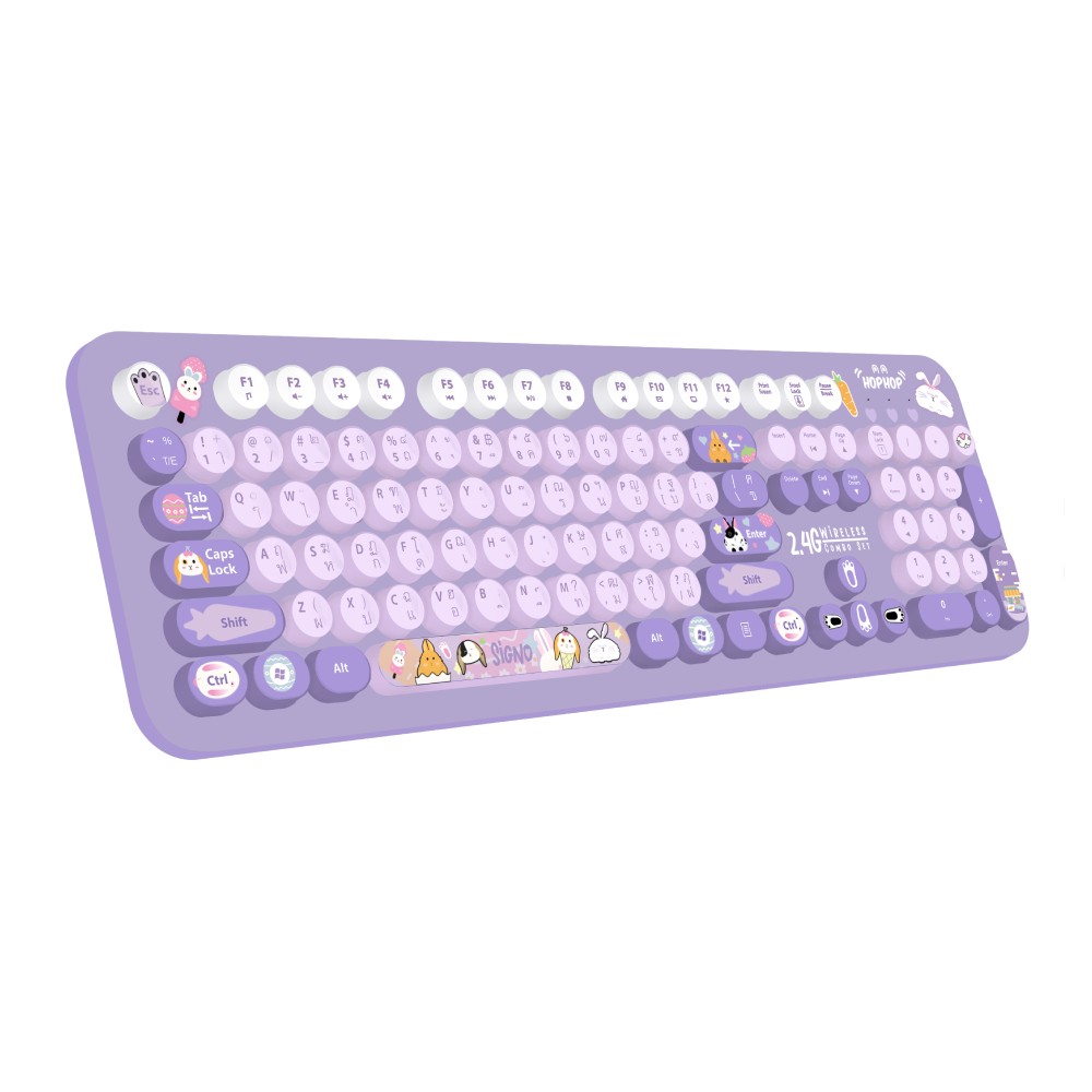 เมาส์และคีย์บอร์ดไร้สาย SIGNO KW-700+WM-100V Violet (TH/EN)