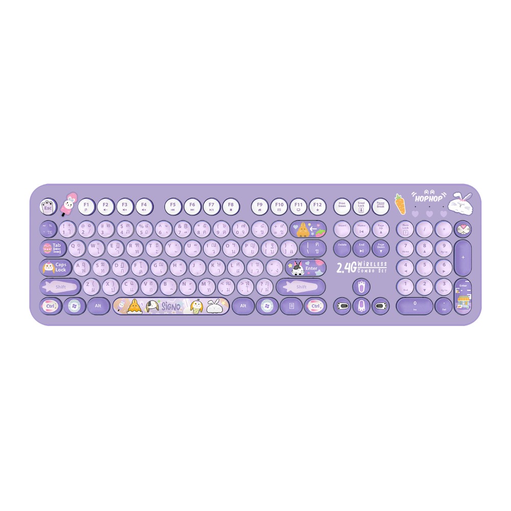 เมาส์และคีย์บอร์ดไร้สาย SIGNO KW-700+WM-100V Violet (TH/EN)