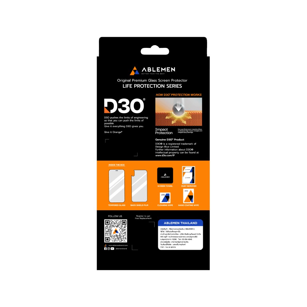 ฟิล์มกันรอย Ablemen iPhone 18 Pro Max Tempered Glass 3X PV D3O