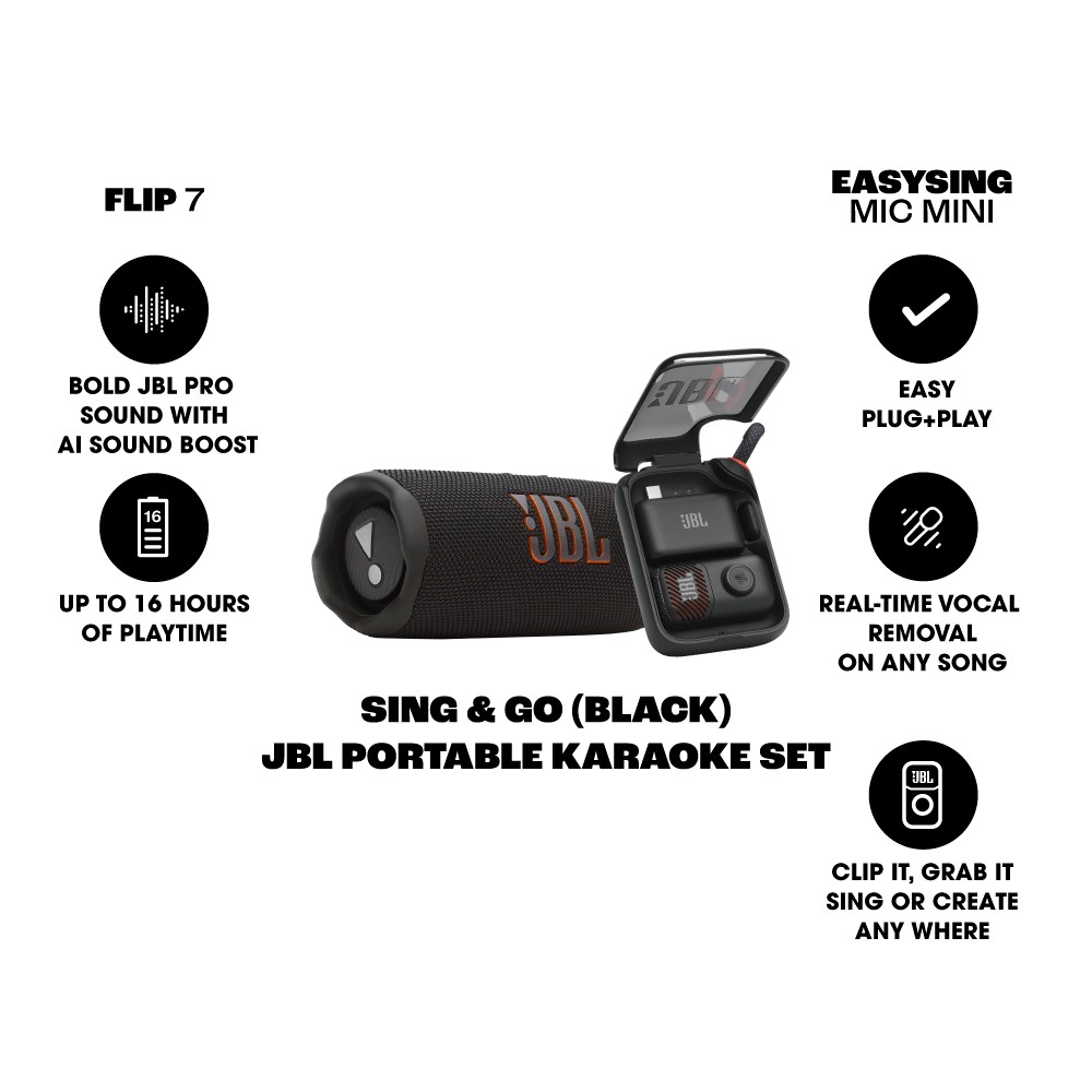 ลำโพงบลูทูธ JBL Karaoke Set Sing&Go Black (Flip7 & EasySing Mic Mini)