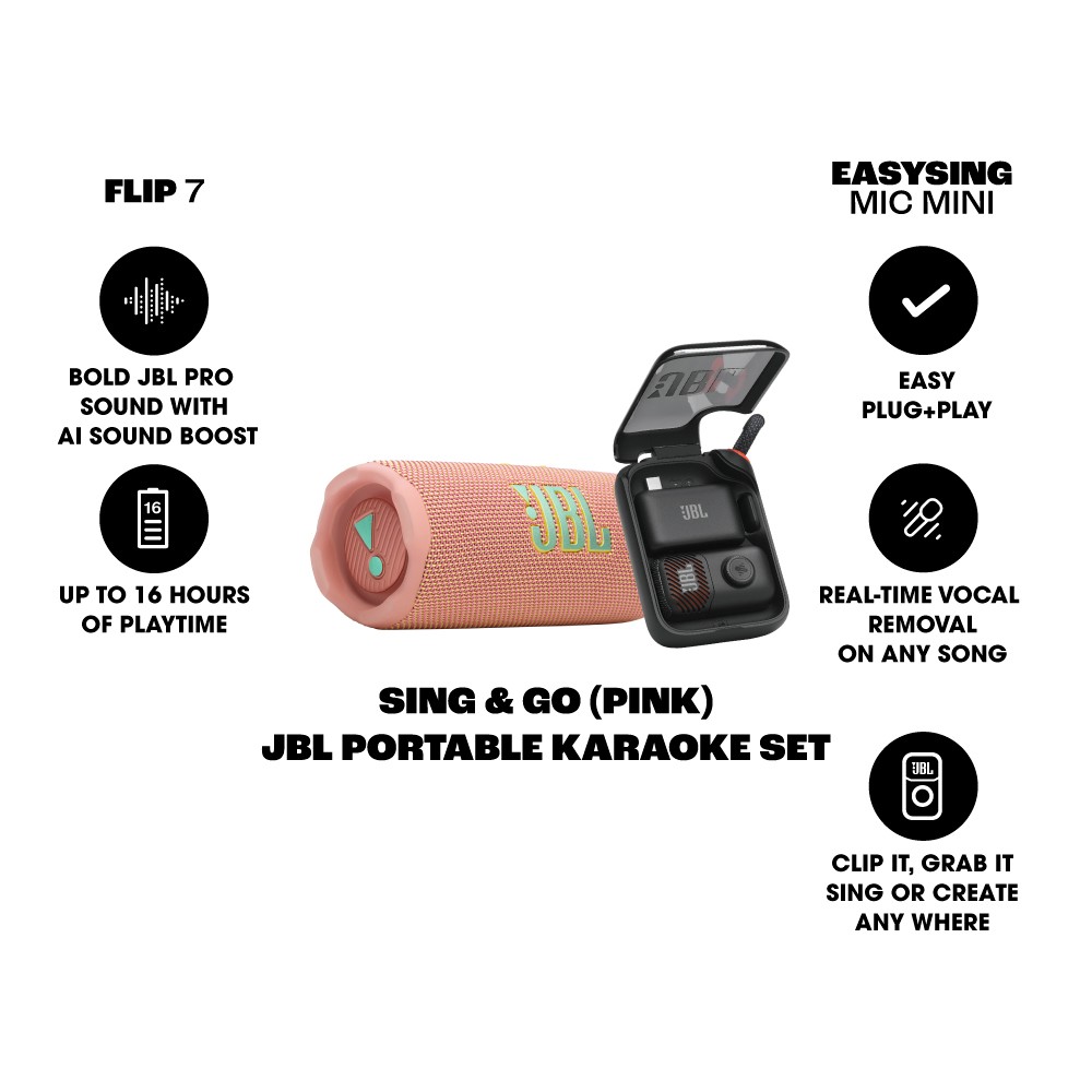ลำโพงบลูทูธ JBL Karaoke Set Sing&Go Pink (Flip7 & EasySing Mic Mini)