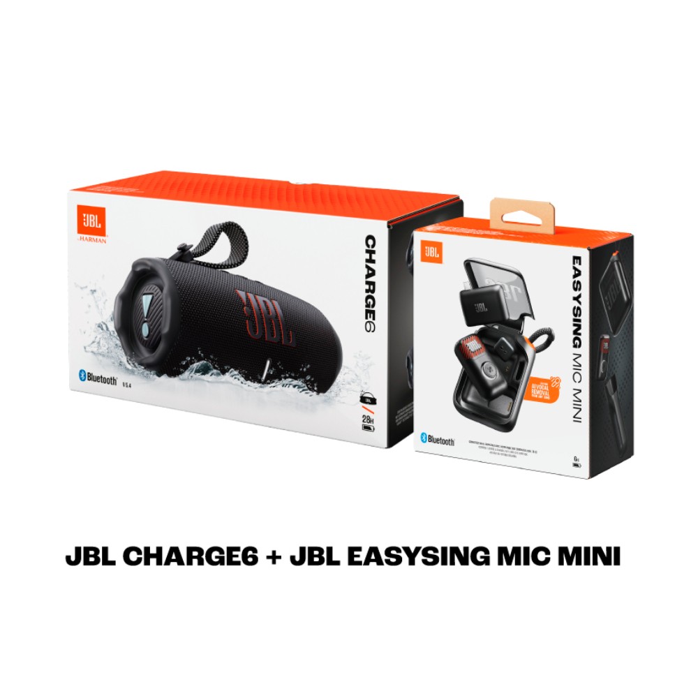 ลำโพงบลูทูธ JBL Karaoke Set Sing&Party Black (Charge6 & EasySing Mic Mini)