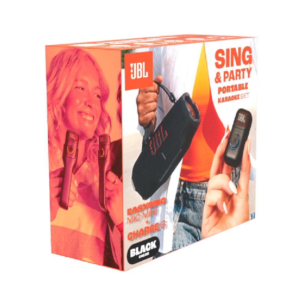 ลำโพงบลูทูธ JBL Karaoke Set Sing&Party Black (Charge6 & EasySing Mic Mini)