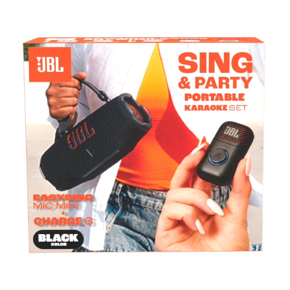 ลำโพงบลูทูธ JBL Karaoke Set Sing&Party Black (Charge6 & EasySing Mic Mini)