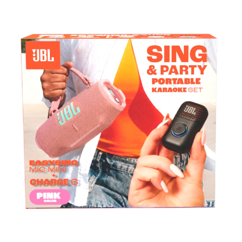 ลำโพงบลูทูธ JBL Karaoke Set Sing&Party Pink (Charge6 & EasySing Mic Mini)