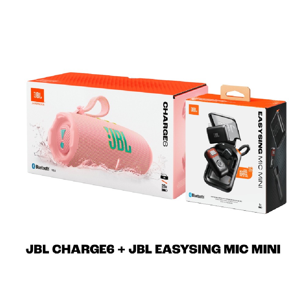 ลำโพงบลูทูธ JBL Karaoke Set Sing&Party Pink (Charge6 & EasySing Mic Mini)