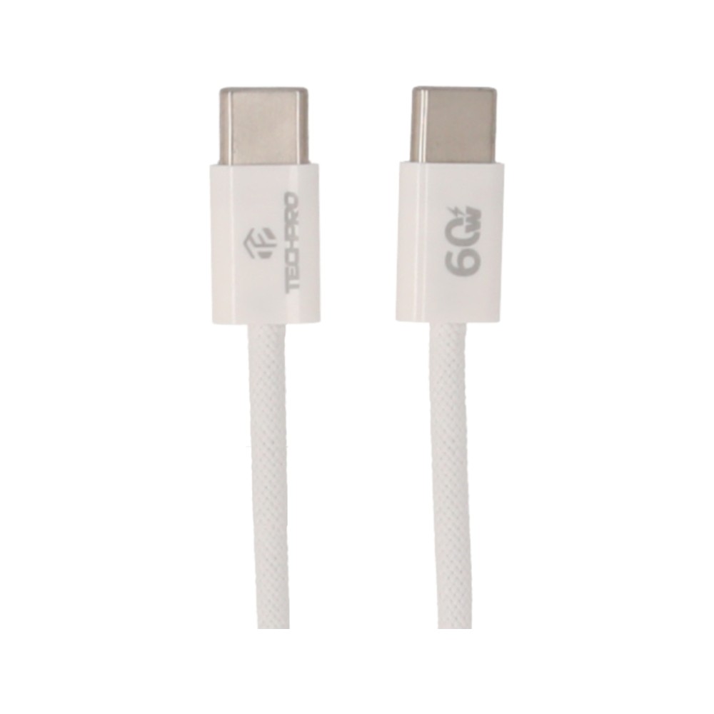 สายชาร์จ TECHPRO USB-C to USB-C Cable 60W 1M. Knitting White (TP-C05)