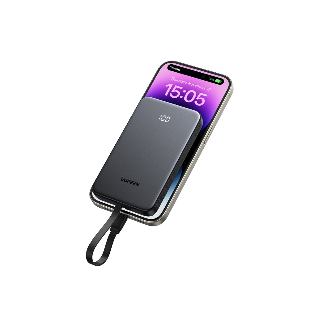 พาวเวอร์แบงค์ Ugreen Power Bank 10000 mAh 20W 1C1A Build-in Cable PB526-75161C Black (CCC)