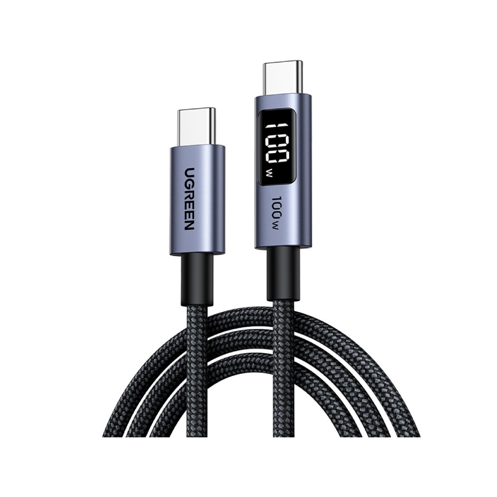 สายชาร์จ Ugreen USB-C to USB-C Cable Nylon 100W 1M. Display Gray (65862)