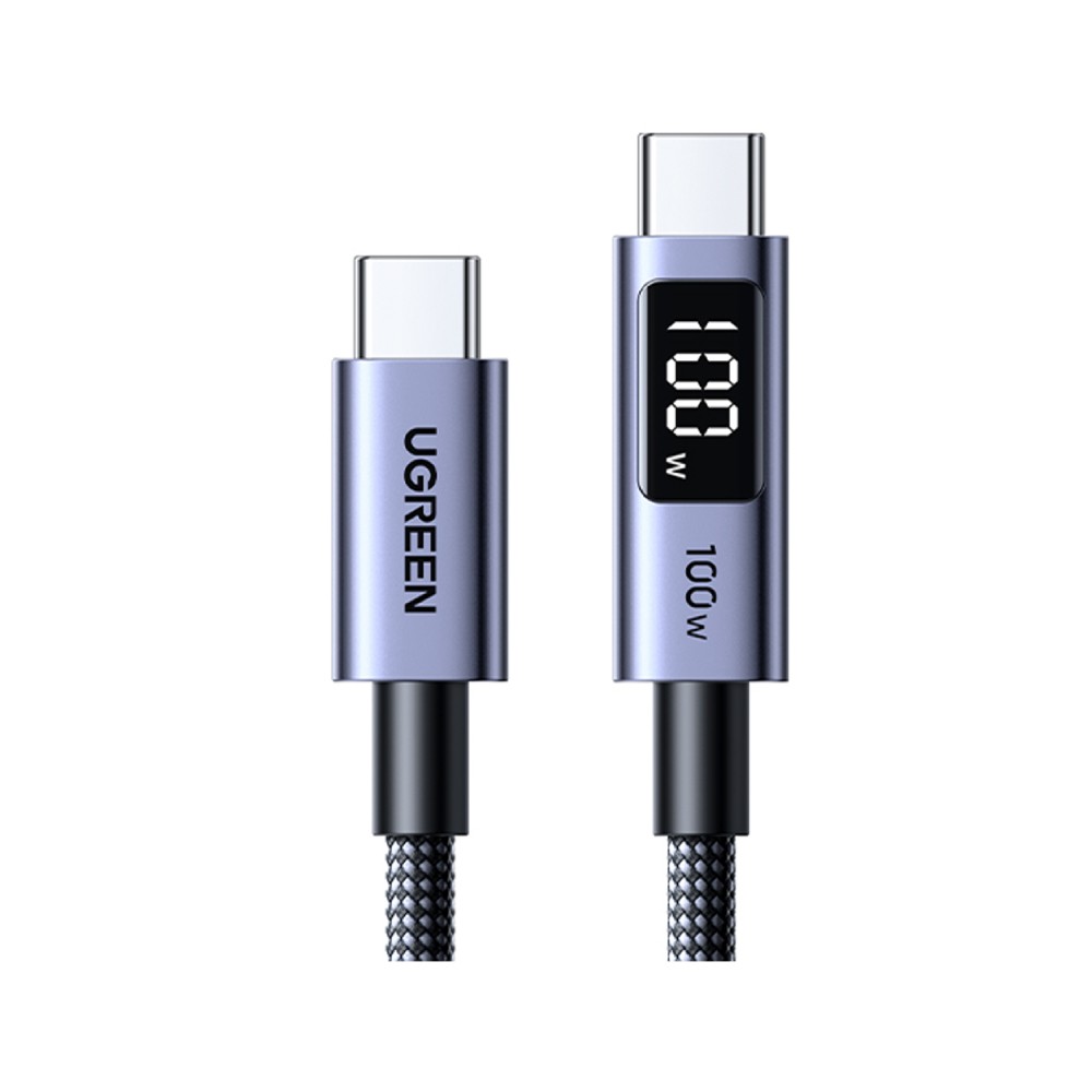 สายชาร์จ Ugreen USB-C to USB-C Cable Nylon 100W 1M. Display Gray (65862)
