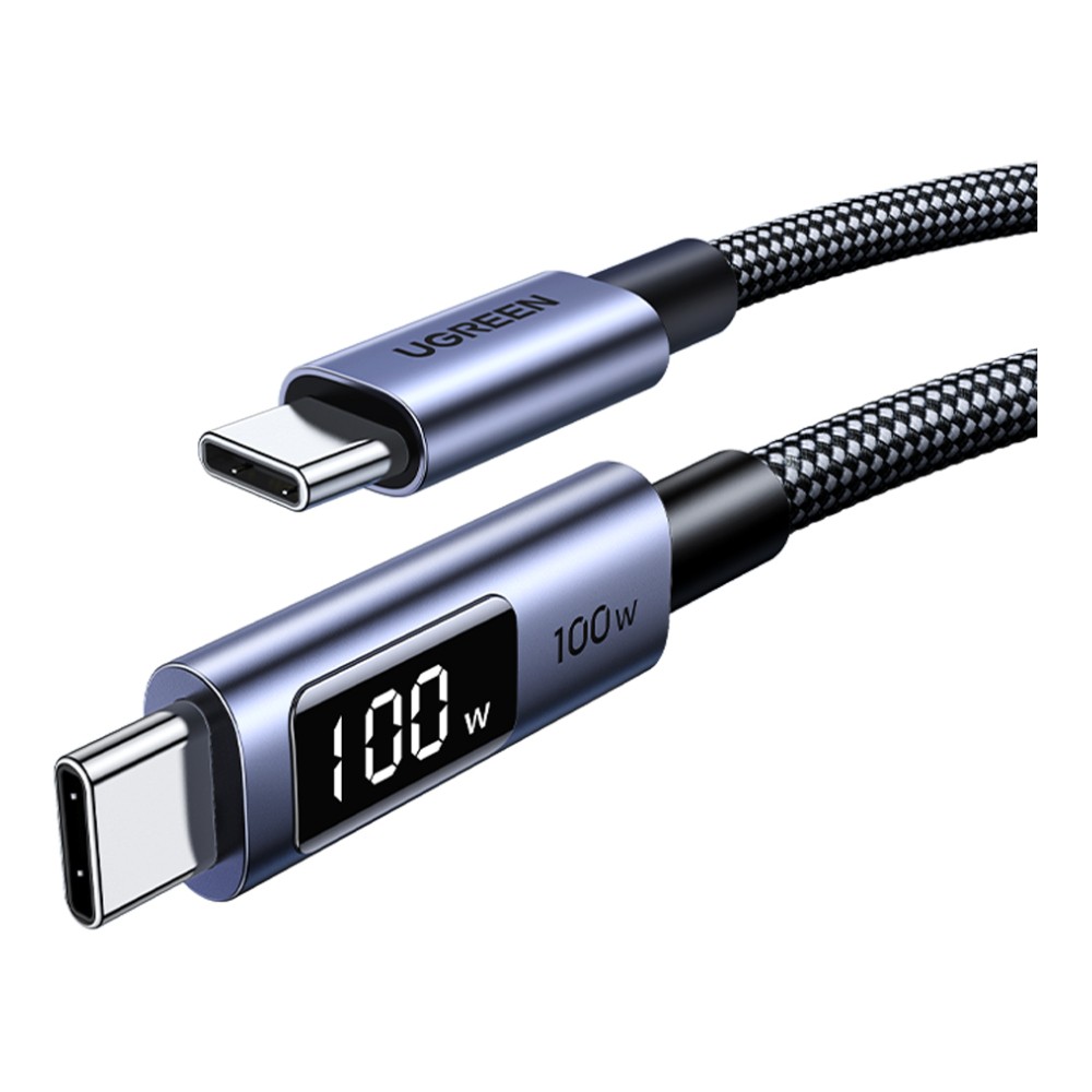 สายชาร์จ Ugreen USB-C to USB-C Cable Nylon 100W 1M. Display Gray (65862)