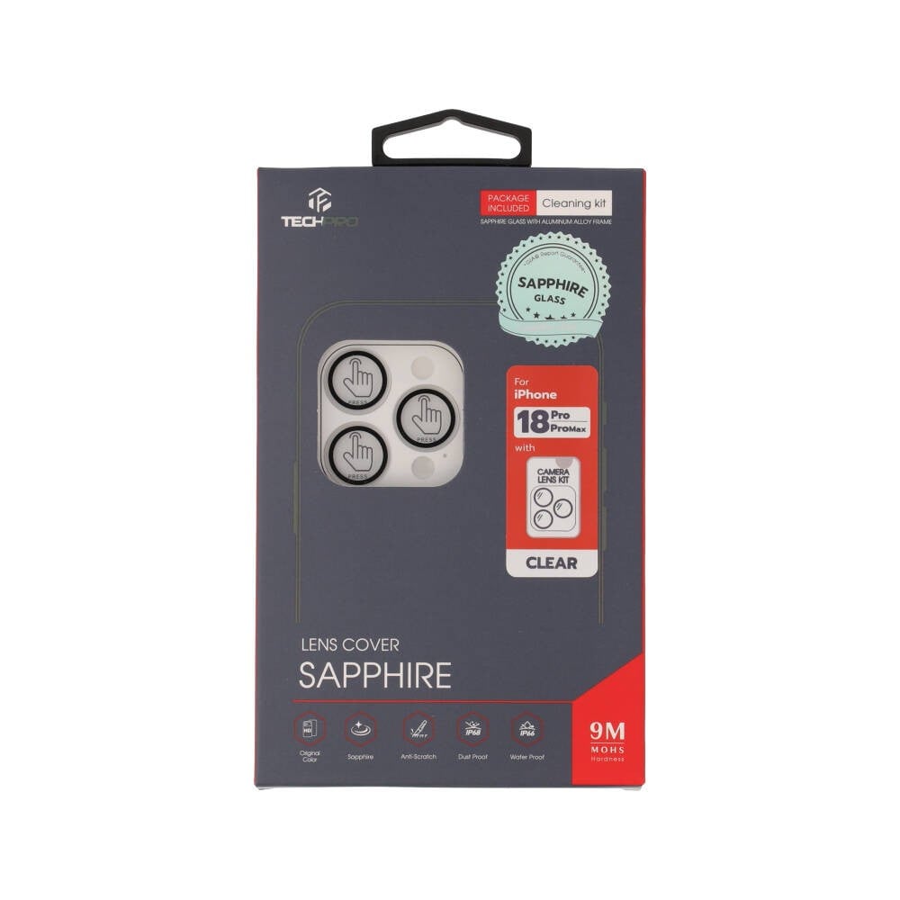 ฟิล์มกันเลนส์ TECHPRO iPhone 18 Pro/18 Pro Max Sapphire Lens Protector Clear with Board