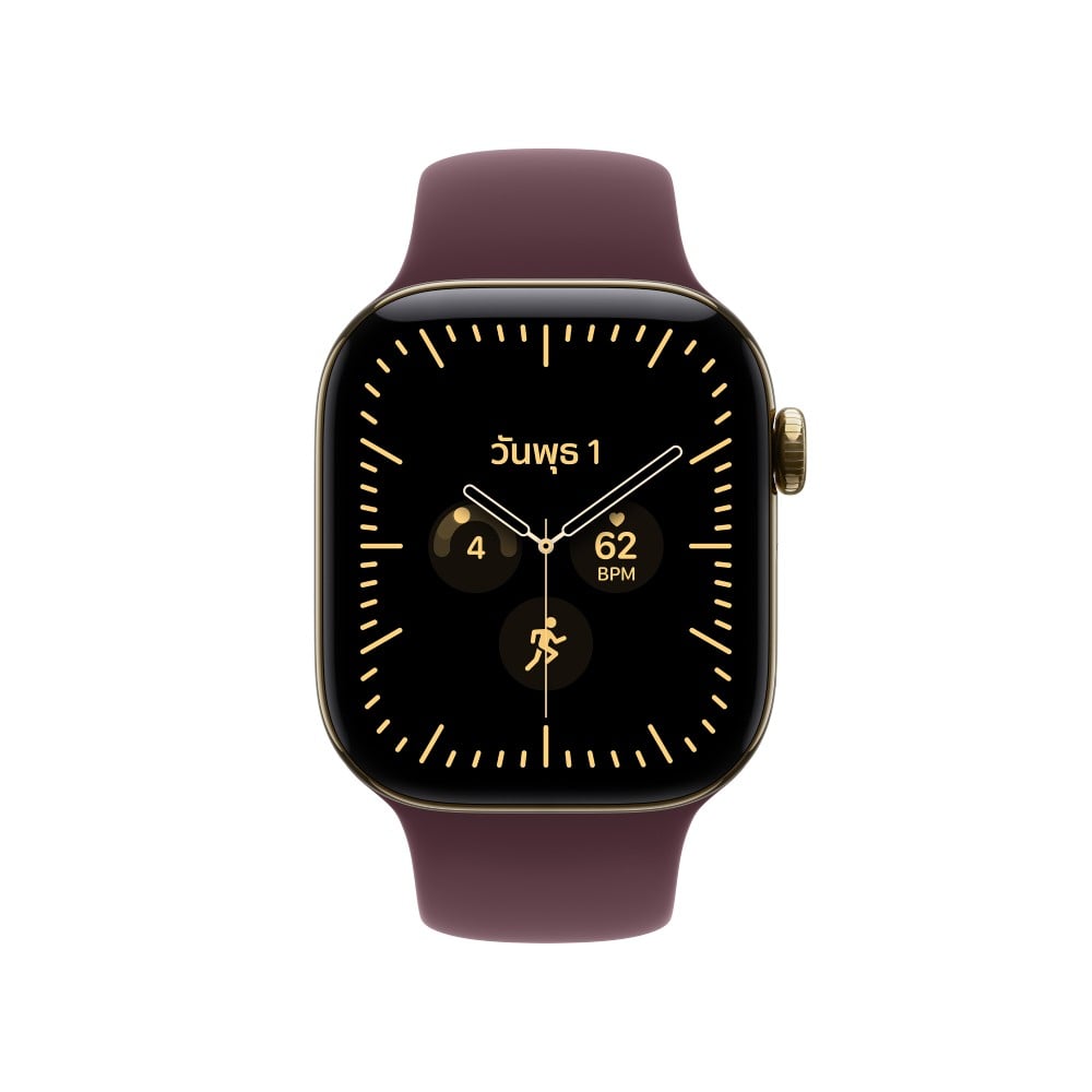 Apple Watch Series 12 GPS + Cellular 42mm Radiant Gold Titanium Case with Burgundy Sport Band - S/M