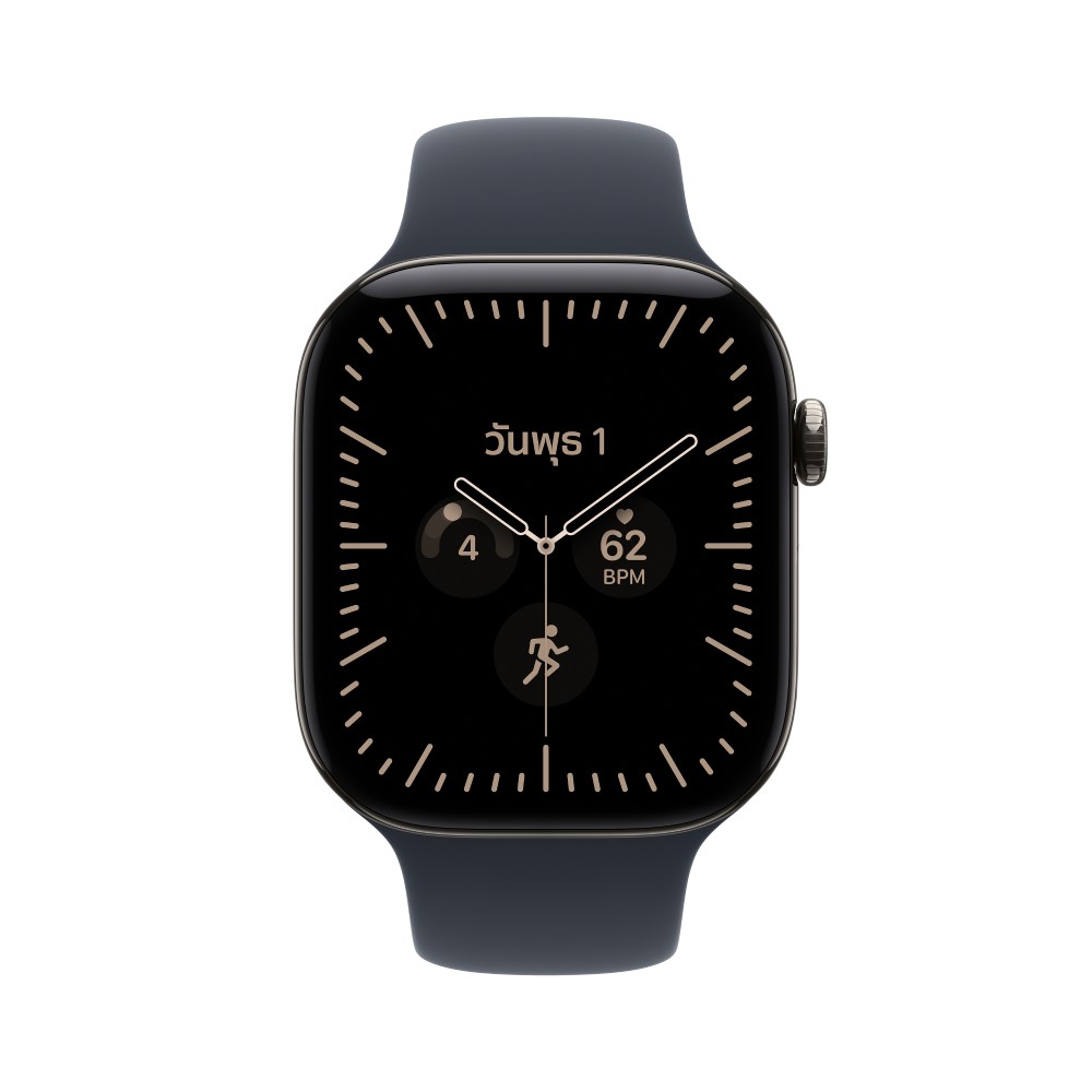 Apple Watch Series 12 GPS + Cellular 46mm Natural Titanium Case with Navy Blue Sport Band - S/M