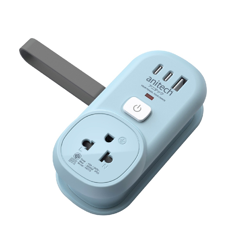 ปลั๊กไฟ Anitech TIS Travel Plug 2200W 1Socket 1.2M USB:1A+2C 17W H9313-Bl (EV)