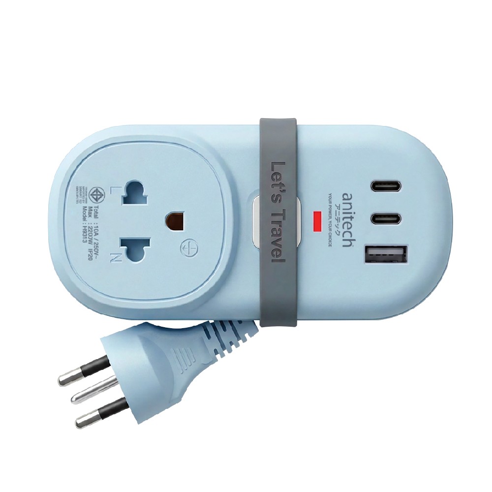 ปลั๊กไฟ Anitech TIS Travel Plug 2200W 1Socket 1.2M USB:1A+2C 17W H9313-Bl (EV)