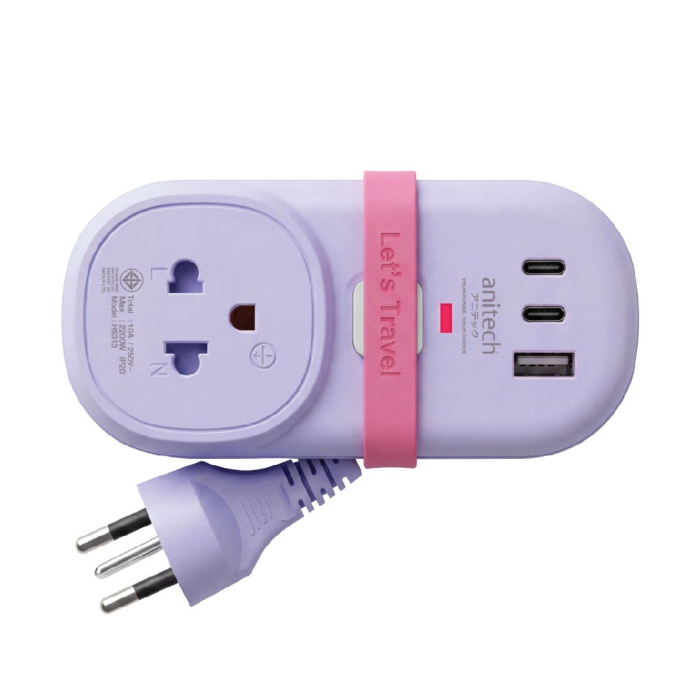 ปลั๊กไฟ Anitech TIS Travel Plug 2200W 1Socket 1.2M USB:1A+2C 17W H9313-PU