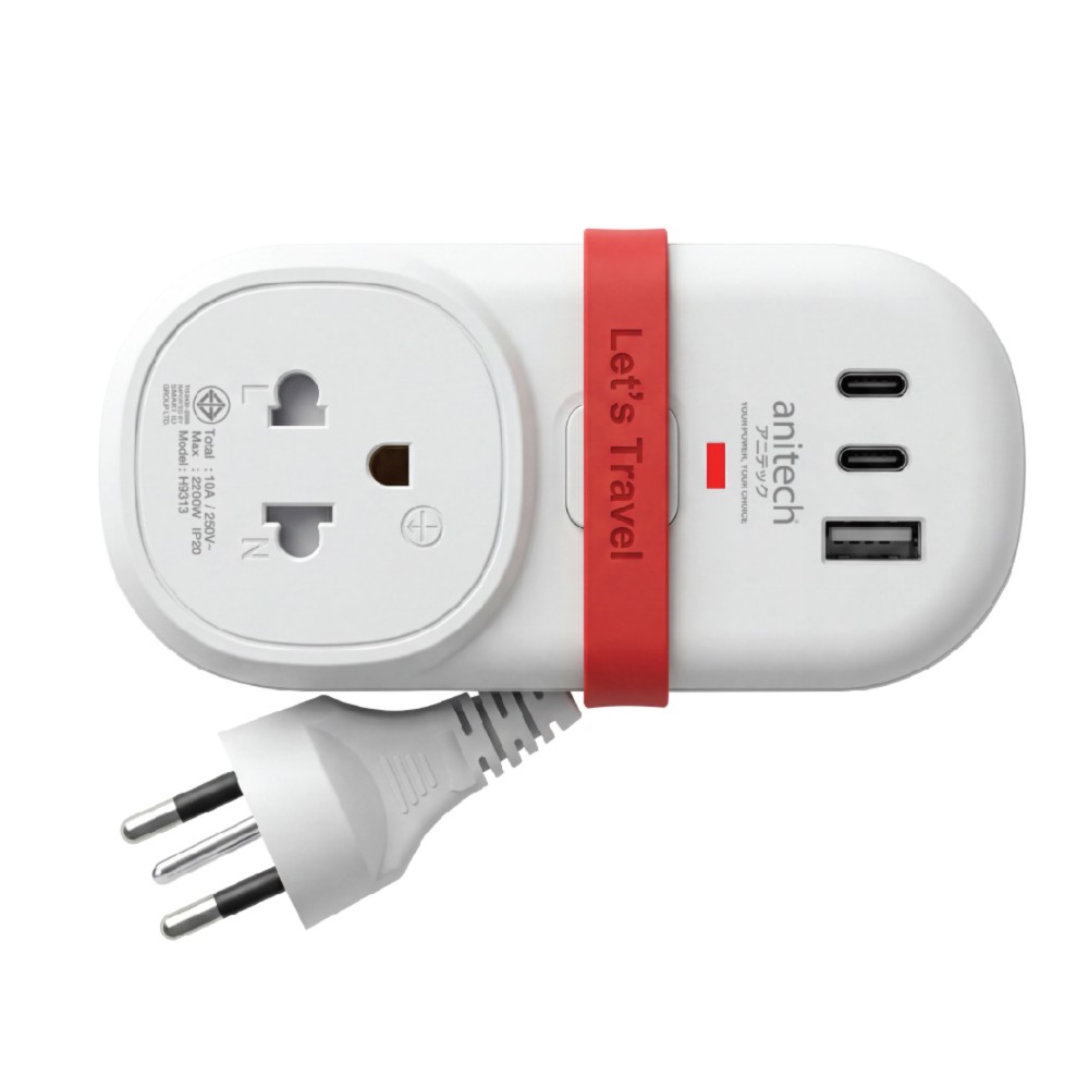 ปลั๊กไฟ Anitech TIS Travel Plug 2200W 1Socket 1.2M USB:1A+2C 17W H9313-WH