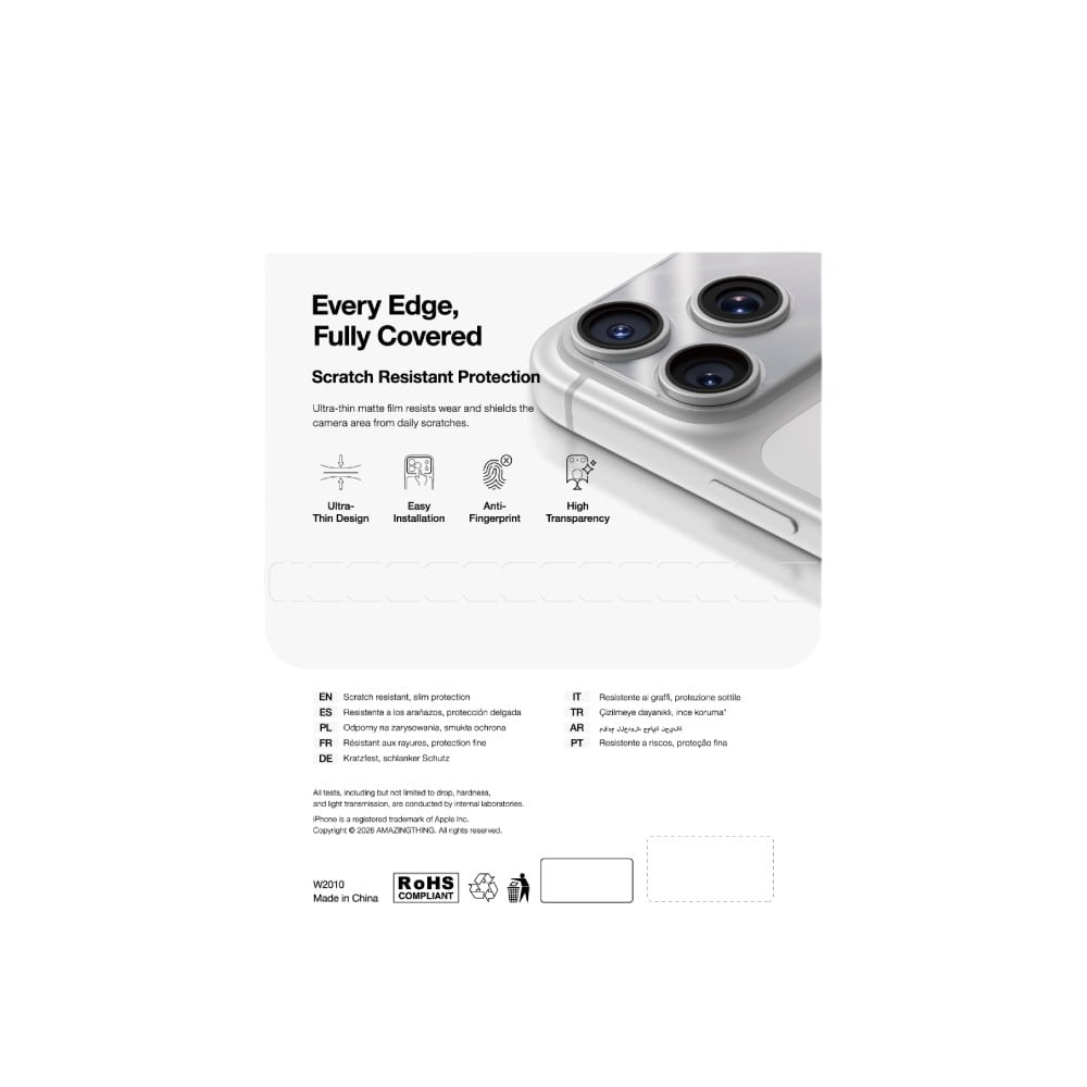 ฟิล์มกันรอยฐานกล้อง AMAZINGthing iPhone 18 Pro Max Camera Lens Module Protector Clear Matte