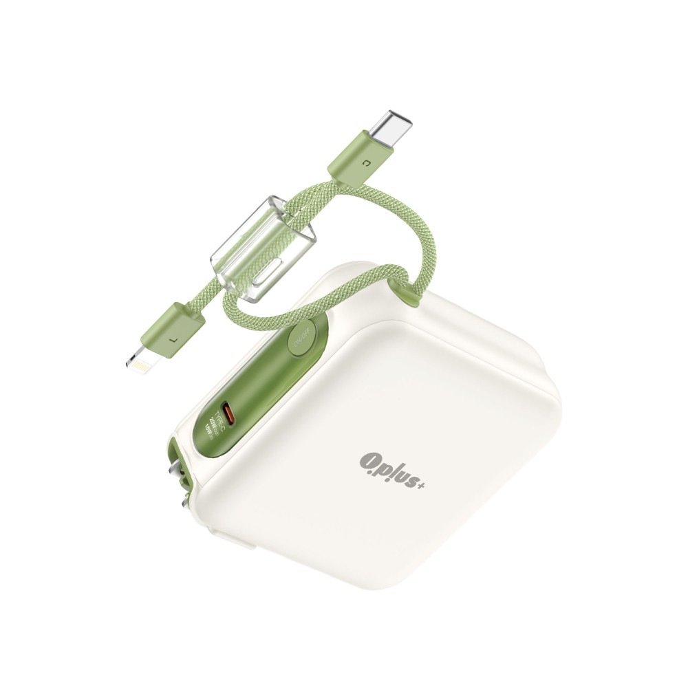 พาวเวอร์แบงค์ QPLUS 15000 mAh 20W Built-in Cable 1 Type-C/1 Lightning LED Display W1514 (CCC) Matcha