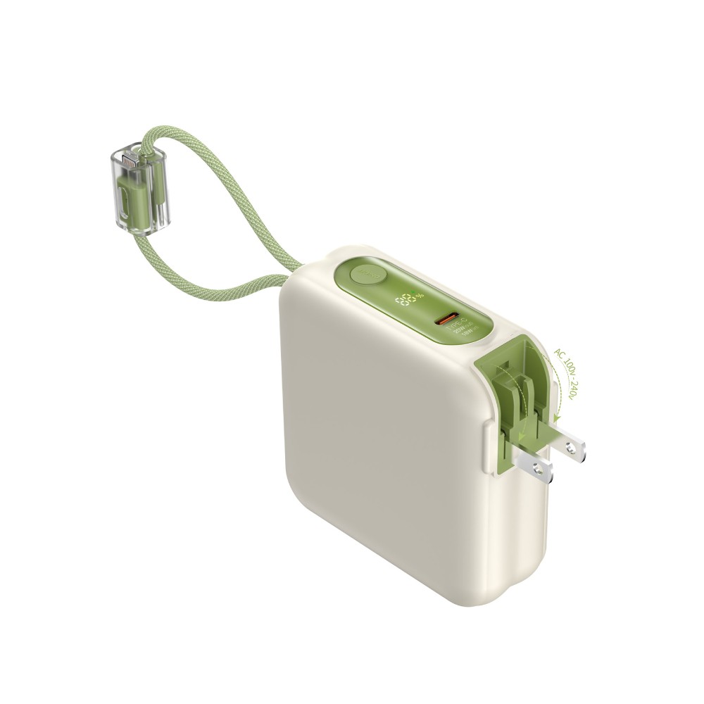 พาวเวอร์แบงค์ QPLUS 15000 mAh 20W Built-in Cable 1 Type-C/1 Lightning LED Display W1514 (CCC) Matcha