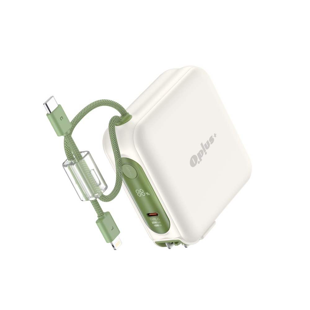 พาวเวอร์แบงค์ QPLUS 15000 mAh 20W Built-in Cable 1 Type-C/1 Lightning LED Display W1514 (CCC) Matcha