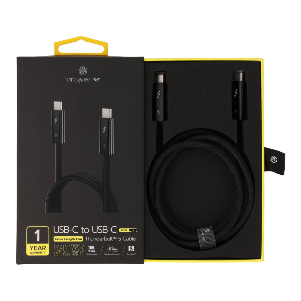 สายชาร์จ TITANV THUNDERBOLT 5 USB-C TO USB-C 240W 1.5M. Knitting Black (TI-C12)