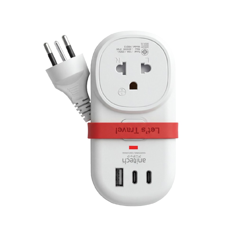 ปลั๊กไฟ Anitech TIS Travel Plug 2200W 1Socket 1.2M USB:1A+2C 17W H9313-WH