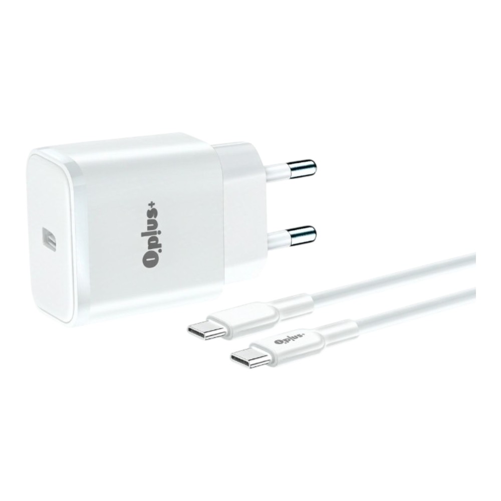 อะแดปเตอร์ QPLUS Wall USB Charger 1 USB-C (PD20W) GaN พร้อมสายชาร์จ USB-C to USB-C 1M. White (AG-201) (TISI)