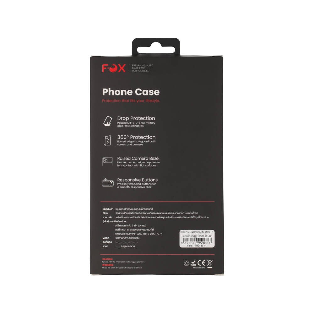 FOX x PLEASENJOY เคส iPhone 12 Pro/13 Pro/14 Pro/15 Pro/16 Pro Happy Tomato Uni Clear