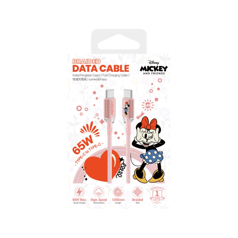 VEGER x Disney สายชาร์จ USB-C to USB-C 65W DATA 1.2M Mickey Pink (M12) (VU-CC25)