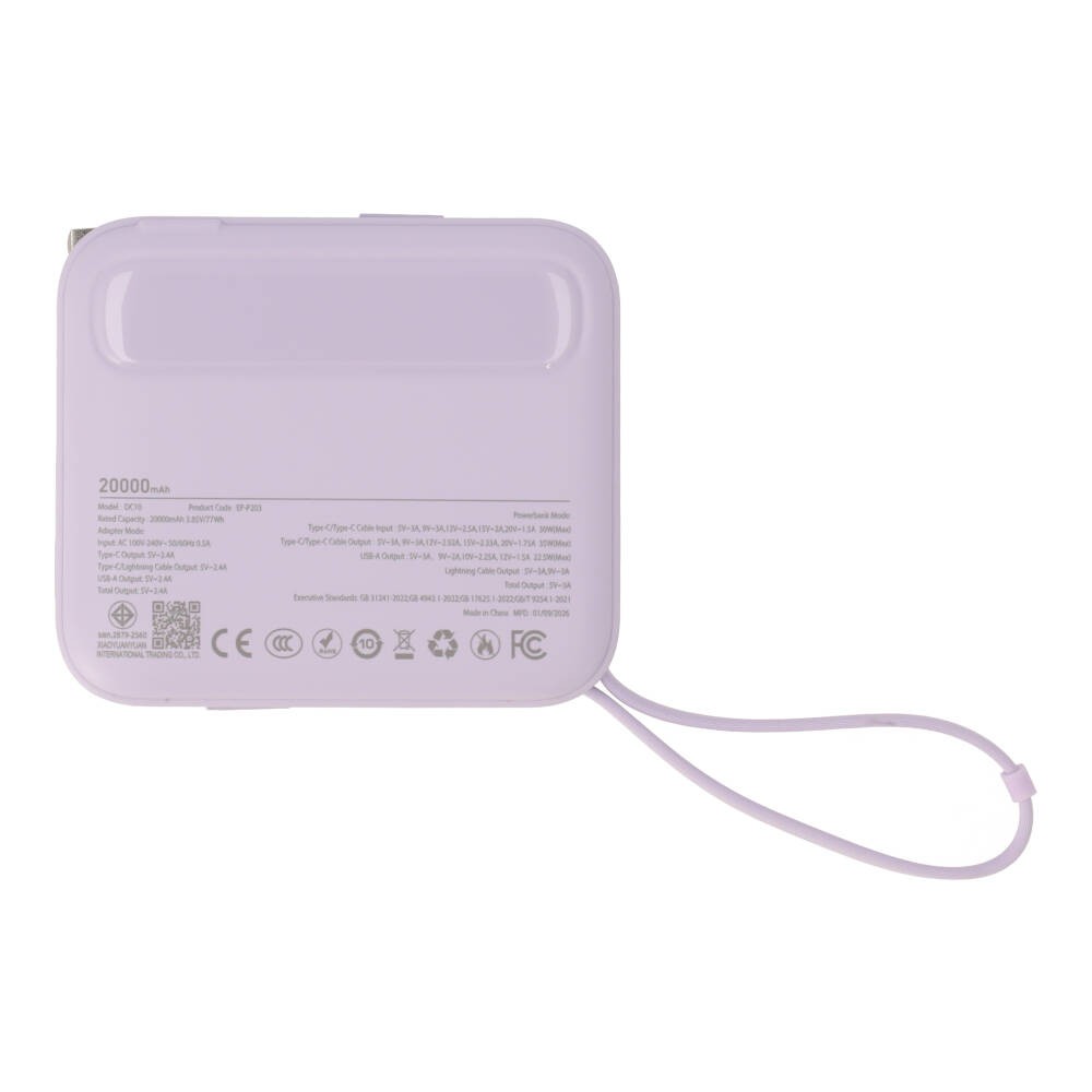 พาวเวอร์แบงค์ Blue Box 20000 mAh built-in Lightning/Type-C cable PD35W Purple (EP-P203) (CCC)