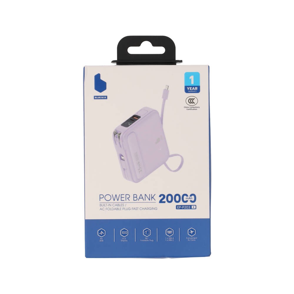 พาวเวอร์แบงค์ Blue Box 20000 mAh built-in Lightning/Type-C cable PD35W Purple (EP-P203) (CCC)