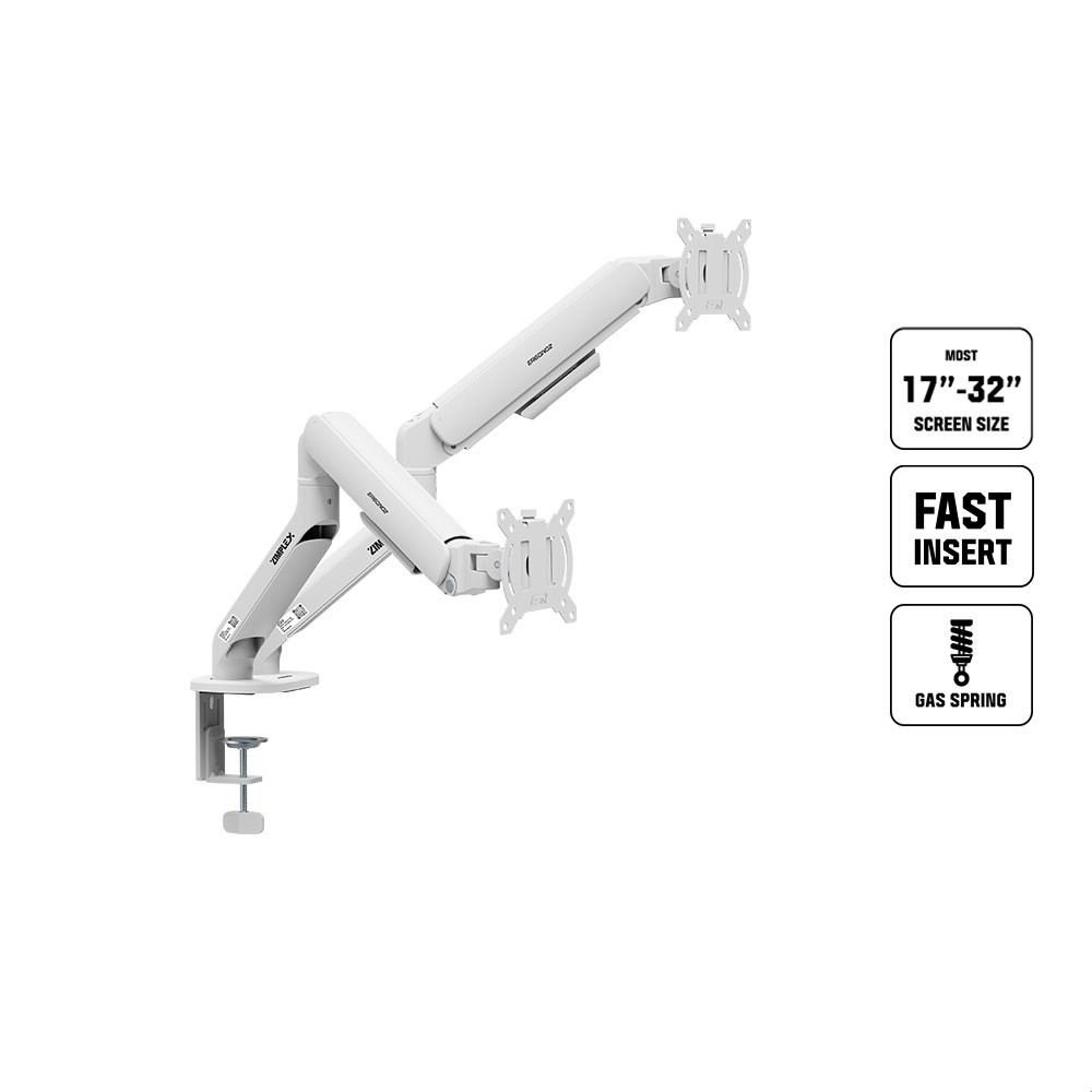 แขนจับจอมอนิเตอร์ ERGONOZ ZIMPLEX Twin Monitor Arm (EGN-ZIMPLEX-D-W) White