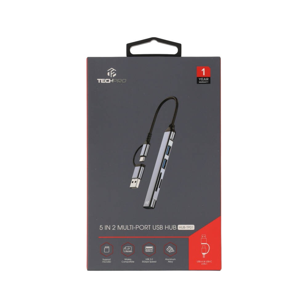 TECHPRO HUB 5-in-2 2xUSB 2.0/USB3.0/Card reader SDTF (HUBTP01)