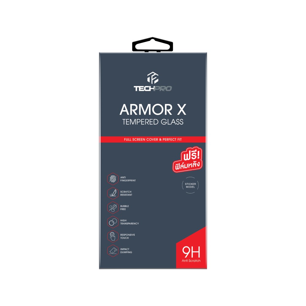 ฟิล์มกันรอย TECHPRO iPhone Duo ARMORX Tempered Glass Black