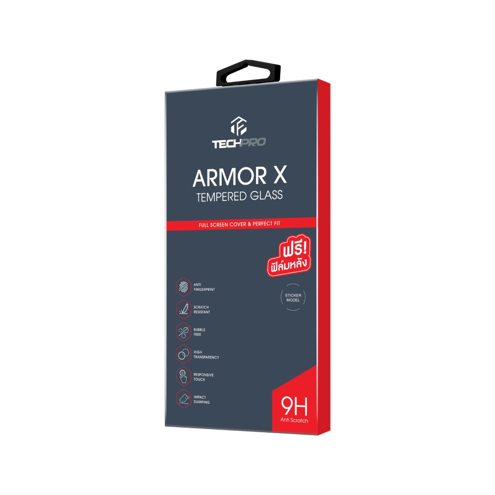 ฟิล์มกันรอย TECHPRO iPhone Duo ARMORX Tempered Glass Black