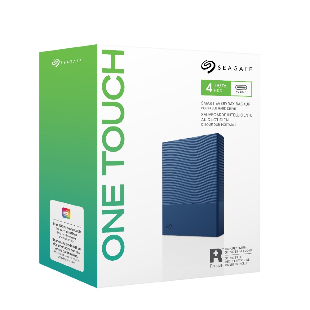 ฮาร์ดดิสก์ Seagate HDD Ext One Touch USB-C Portable with password 4TB Dark Blue (STNR4000410)