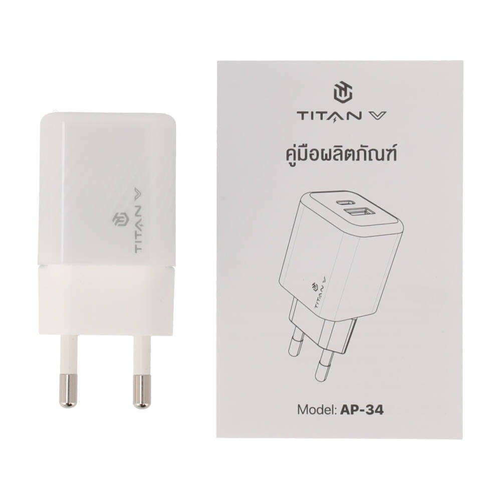 อะแดปเตอร์ TITANV Wall Charger 1 USB-C / 1 USB-A (PD30W/PPS33W) (TI-WC33W1C1A) White