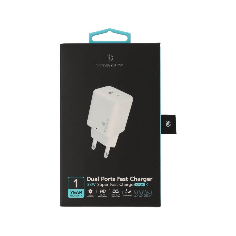 อะแดปเตอร์ TITANV Wall Charger 1 USB-C / 1 USB-A (PD30W/PPS33W) (TI-WC33W1C1A) White