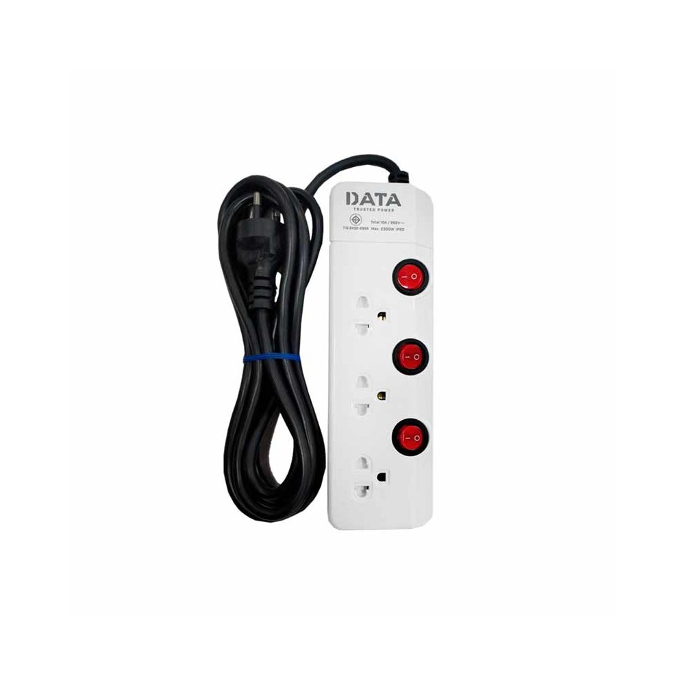 ปลั๊กไฟ DATA Plug 3 Way 3 Switch 5M. TIS HM3359M5W White