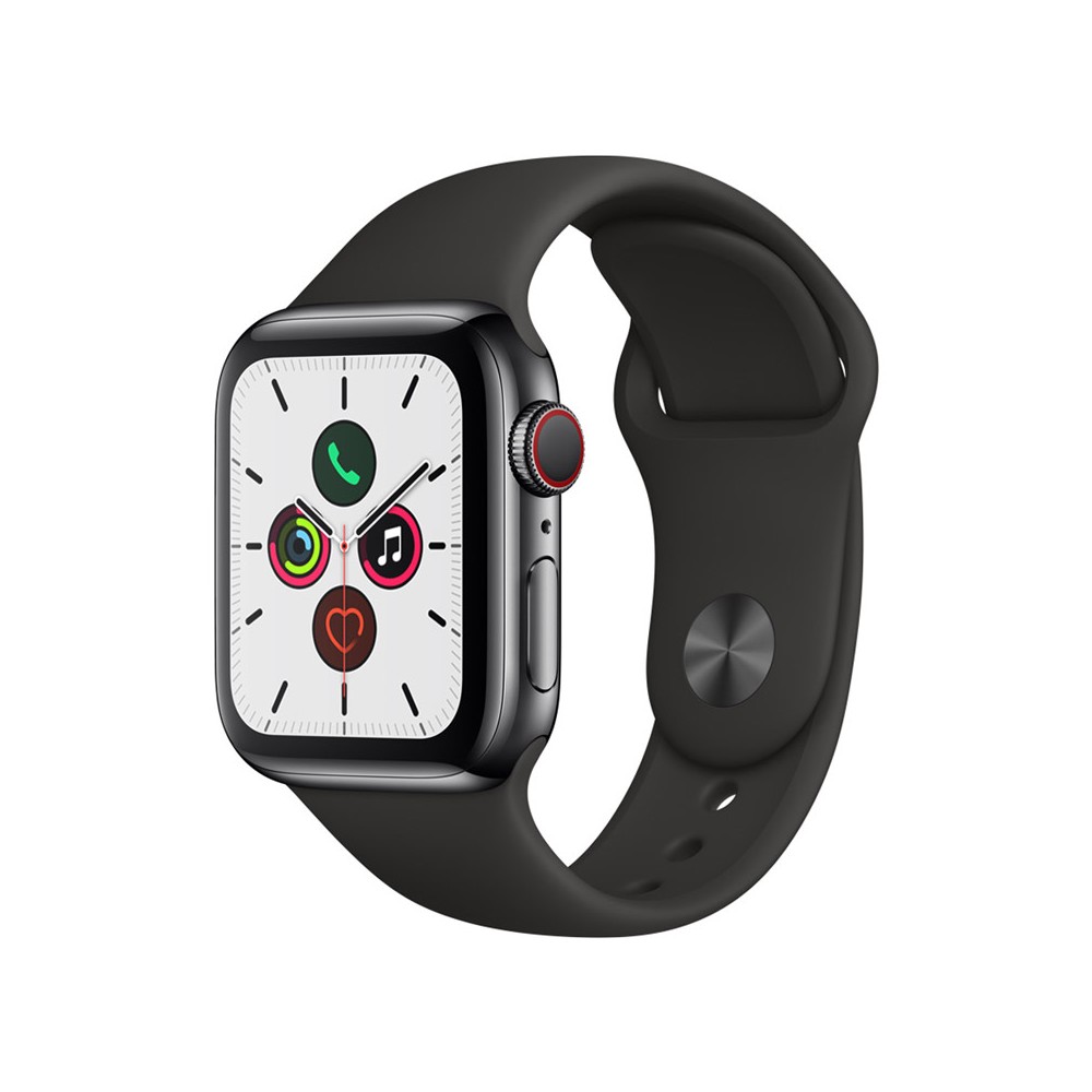 Apple Watch Series 5 GPS + Cellular 44mm Space Black Stainless Steel Case with Black Sport Band